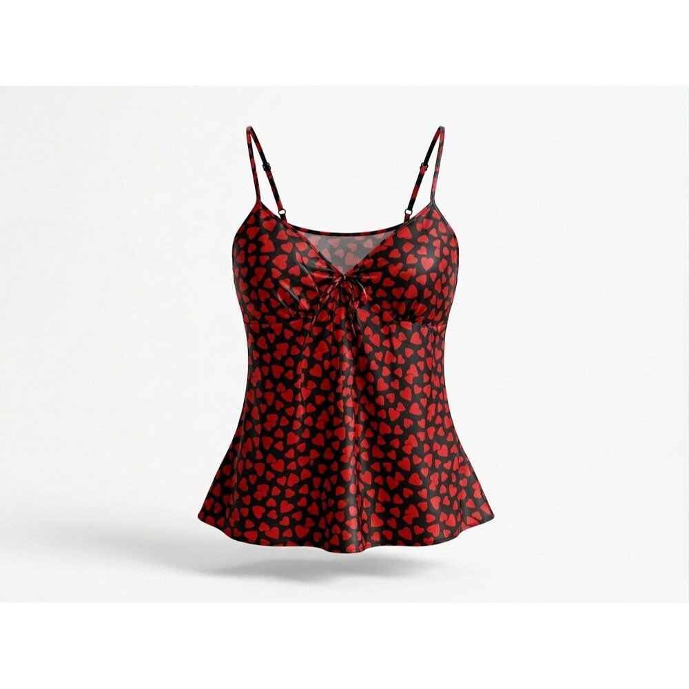 Vintage Avon Intimates Satin Heart Print Babydoll Top Y2K Coquette Size L